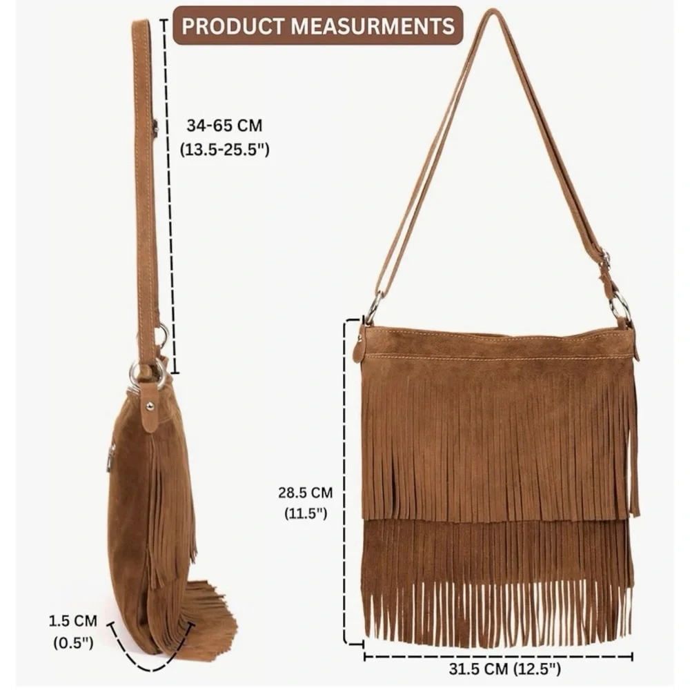 NEW LIATALIA ITALIAN SUEDE LEATHER BOHO TURQUOISE FRINGE CROSSBODY PURSE HANDBAG - Picture 11 of 14